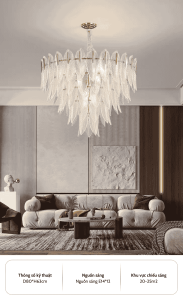 Mẫu đèn thả trần chiếc lá bằng thuỷ tinh phù hợp cho không gian phòng khách