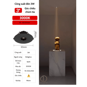 đèn âm trần tia sáng nhỏ Góc chiếu nhỏ 3° chùm tia vừa nhỏ